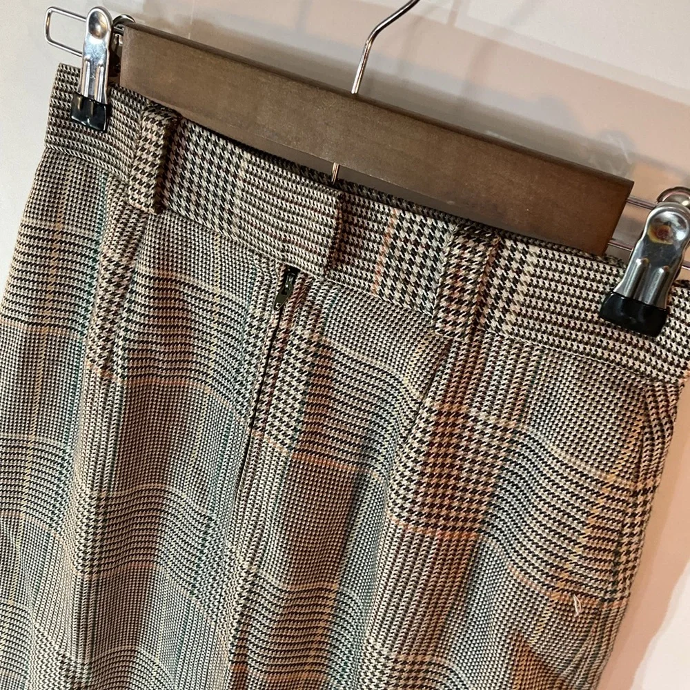 Vintage 4 Petite JH Collectibles Tan Plaid Midi Pencil Skirt USA Womens Union‎